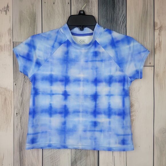 Athleta Girl Blue Tie Dye Rash Guard Swim Top Size 12 - Picture 1 of 3